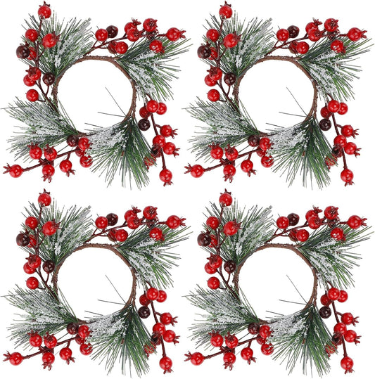 Regine Switzerland Christmas Candle Rings - Wreath Garland for 3" Dia Pillar Candles | Artificial Red Berries Decor