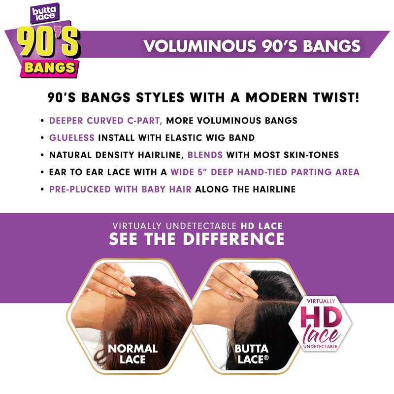 Sensationnel Butta Lace 90Sbangs Wigs - Unit 916 Glueless Wide Deep Center Part Synthetic Preplucked Hairline (BALAYAGECOPPER)