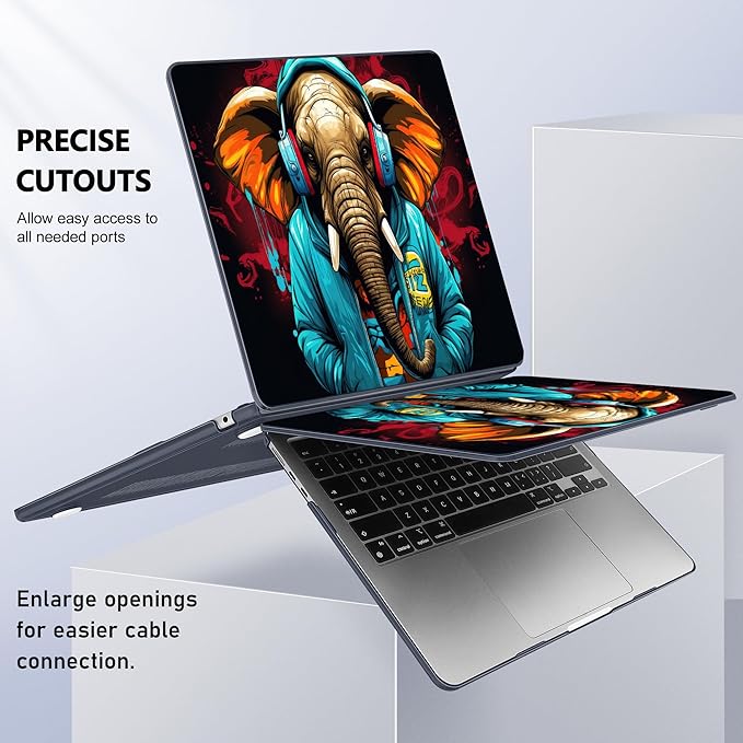 Lepeoac Case for 2026/2025/2024/2023 MacBook Air 15-inch Laptop Release M5 A3448 /M4 A3241 /M3 A3114 /M2 A2941, Stylish Protective Hard Shell Cover for MacBook Air 15.3 inch, Elephant Hoodie