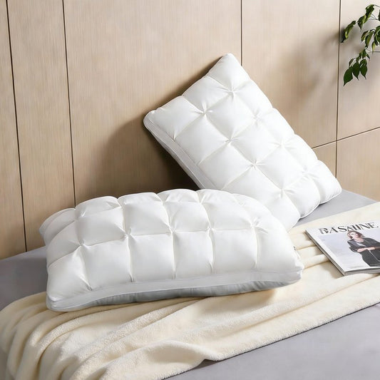 WQSPRING Support Bed Pillow Queen Size Set of 2 – Super Soft Down-Alternative Filling with Cotton Cover, Hotel Quality for Side Sleepers, Breathable & Oeko-TEX Certified