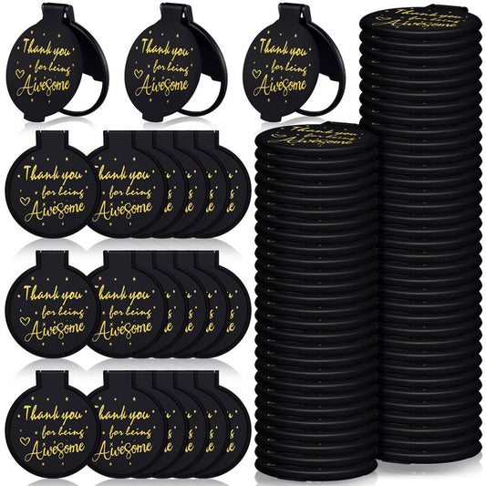 Huwena 100 Pcs Inspirational Compact Mirror Bulk Mini Gifts Women Round Purse Pocket Mirror, Mothers Day Employee Appreciation Gifts, Wedding Party Favors for Guests(Black,Thank)