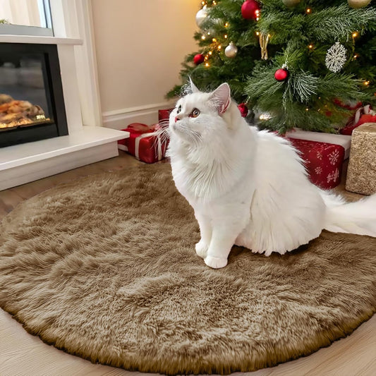 OLANLY Taupe Round Area Rug - Soft, Machine Washable 3 ft Circle Carpet for Bedroom & Living Room Decor