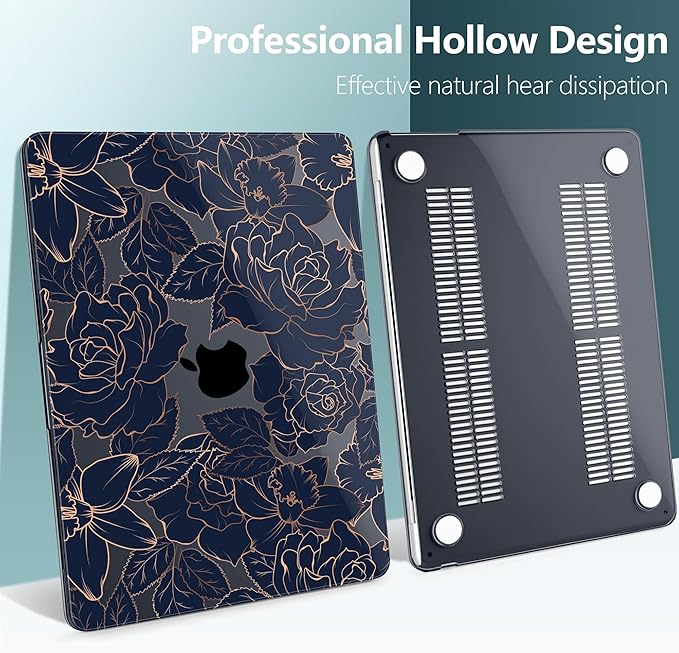 TWOLSKOO for MacBook Air 15 inch Case 2026 2025 2024 2023 Release M5 A3448 M4 A3241 M3 A3114 M2 A2941, Plastic Hard Shell & Screen Protector & Keyboard Cover & Trackpad Film, Elegant Roses