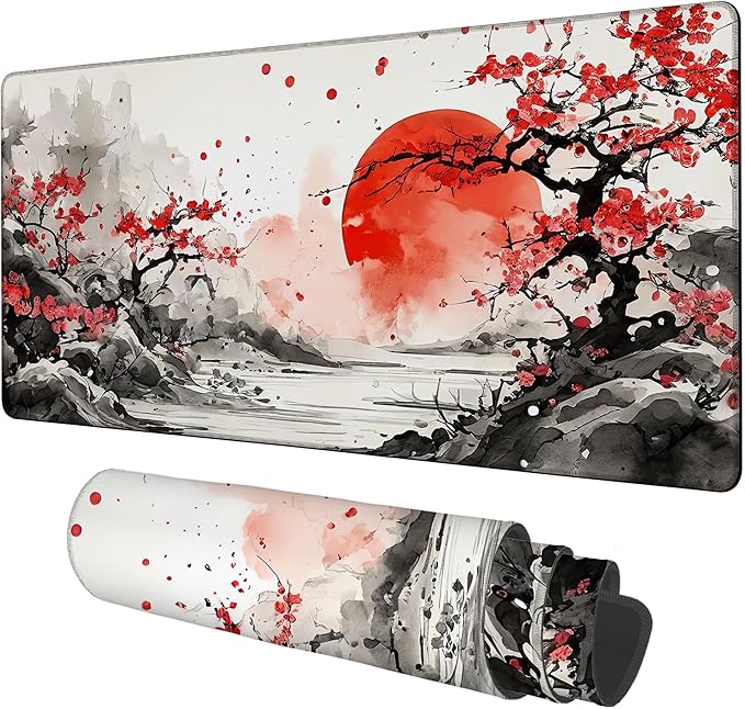 NITAHHHY Large Mouse Pad Ink Painting Gaming Desk Pad Computer Keyboard Non-Slip Waterproof Mouse Mat with Rubber Base and Stitched Edges Entertainment Office Writing Desk Mat 35.4 x 15.7 Inches