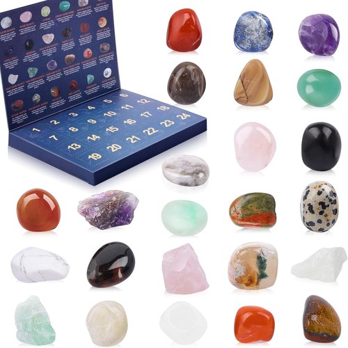 Crystal Advent Calendar 2026 - 24 Natural Gemstones & Healing Stones for Kids & Adults | Unique Christmas Countdown Gift