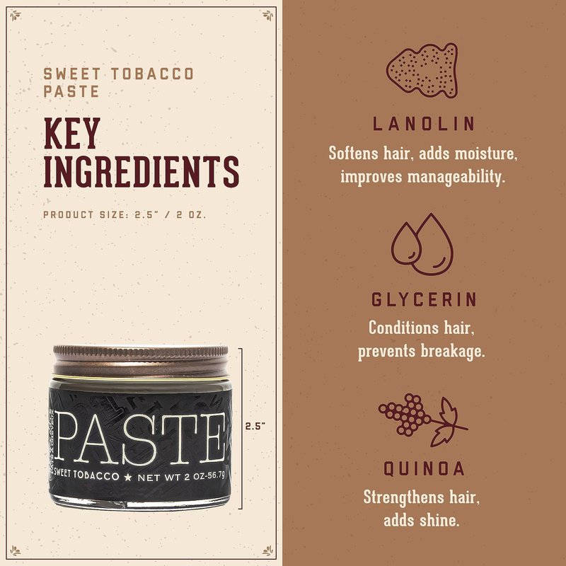 18.21 Man Made Hair Styling Product,2oz. Original Sweet Tobacco Scent in Paste with Natural Shine Finish,(Pack of 2)