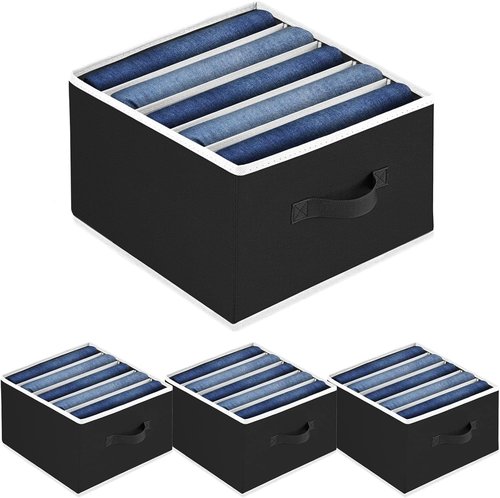 Homsorout Closet Organizers - Foldable 5-Cell Jean Organizer for Clothes | 4 Sets in Black