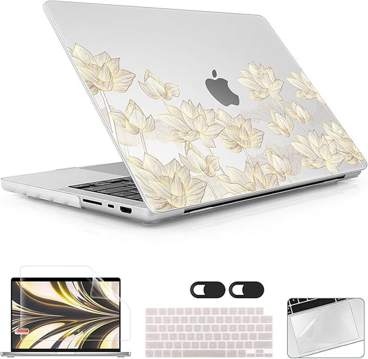 Lepeoac Case for MacBook Pro 16 inch Case 2026-2021 | M5 A3429 A3428 M4 M3 M2 M1 Pro/Max | Protective Hard Shell Laptop Cover with Screen Protector & Keyboard Cover | Lotus