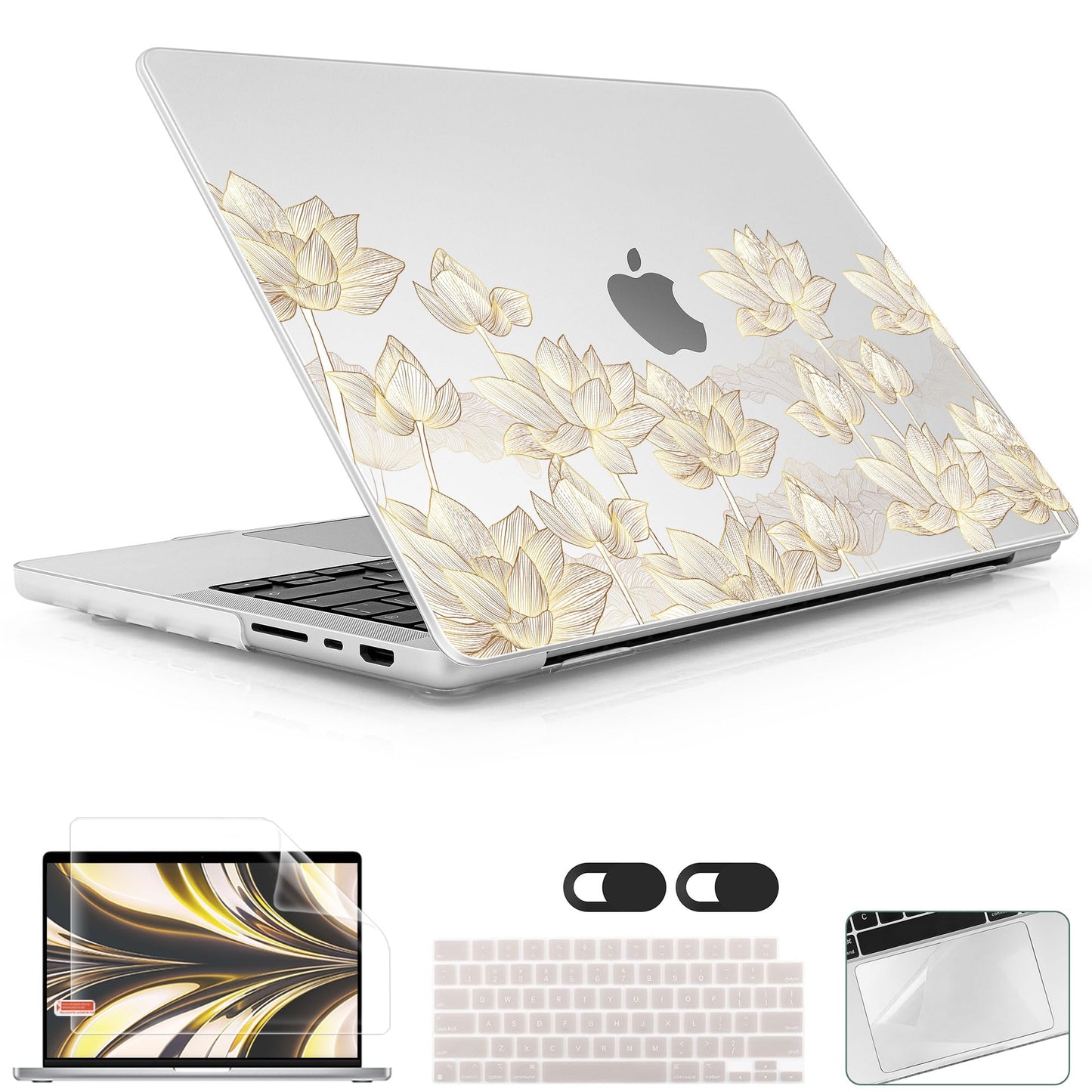 Lepeoac Case for MacBook Pro 16 inch Case 2026-2021 | M5 A3429 A3428 M4 M3 M2 M1 Pro/Max | Protective Hard Shell Laptop Cover with Screen Protector & Keyboard Cover | Lotus