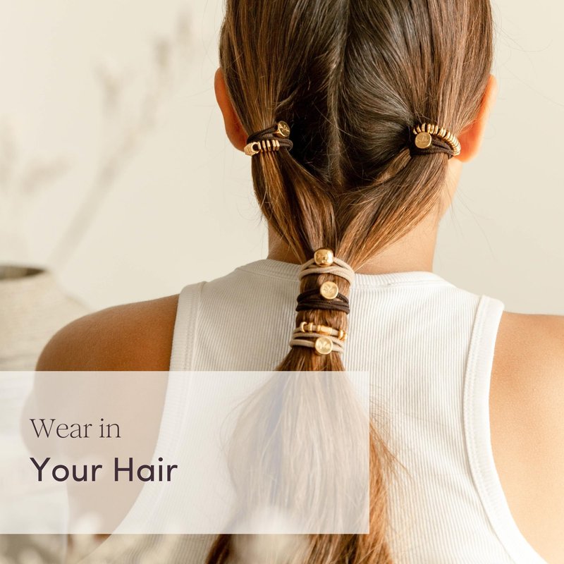 By Lilla Bracelet Hair Ties – Stretchy Hair Tie Bracelet Gift – Decorative Boho Handmade Jewelry for Women’s Wrist and Ponytail (Halo Gold)