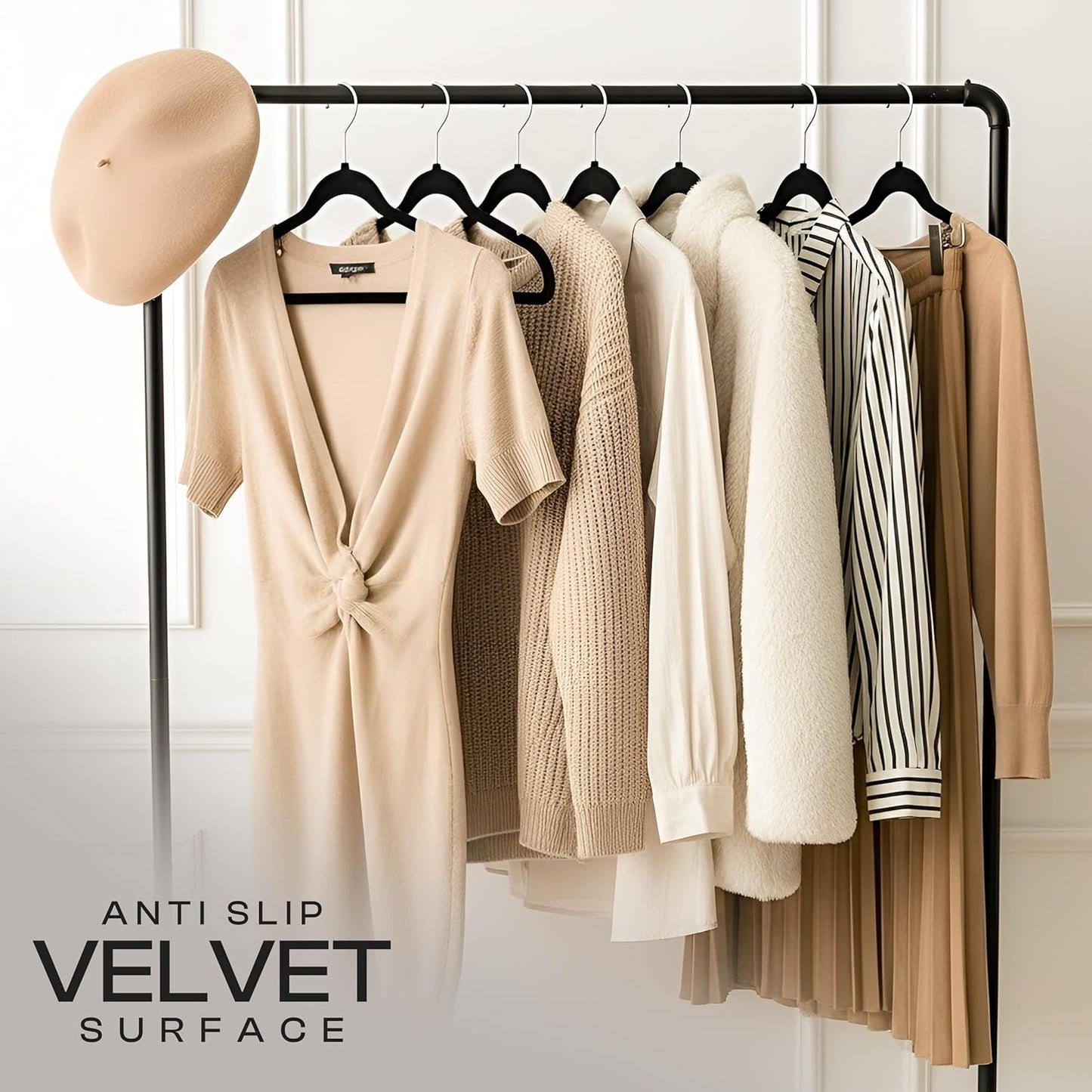 Utopia Home Velvet Hangers - 150 Pack Luxury Non-Slip Slim Coat & Pant Hangers | Black with 360° Swivel Hook