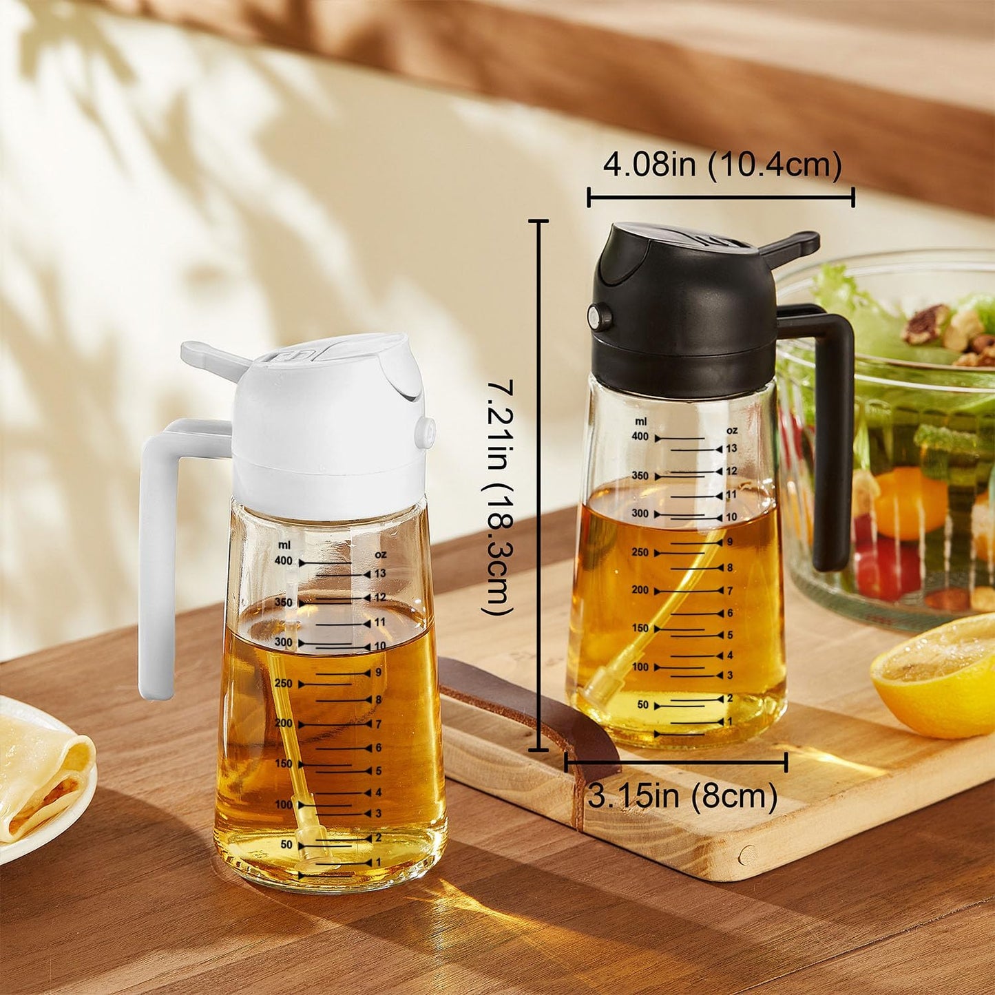 TrendPlain 16oz Glass Olive Oil Sprayer - 2-in-1 Dispenser Bottle for Cooking & BBQ - White