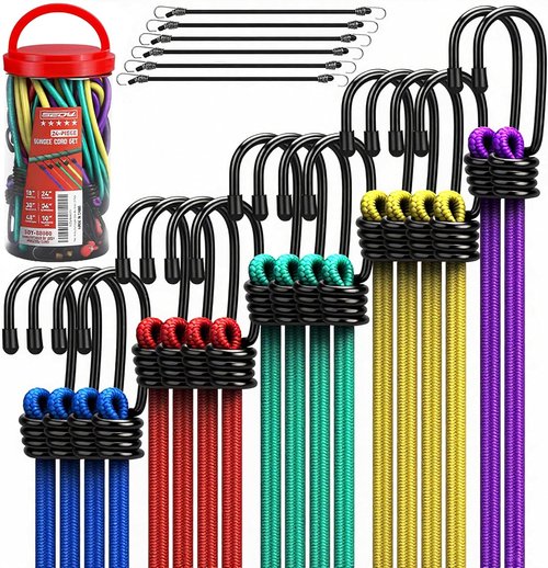 Bungee Cords | 24-Piece Heavy Duty Premium Assortment with Hooks - Ideal for Camping & Outdoor Use