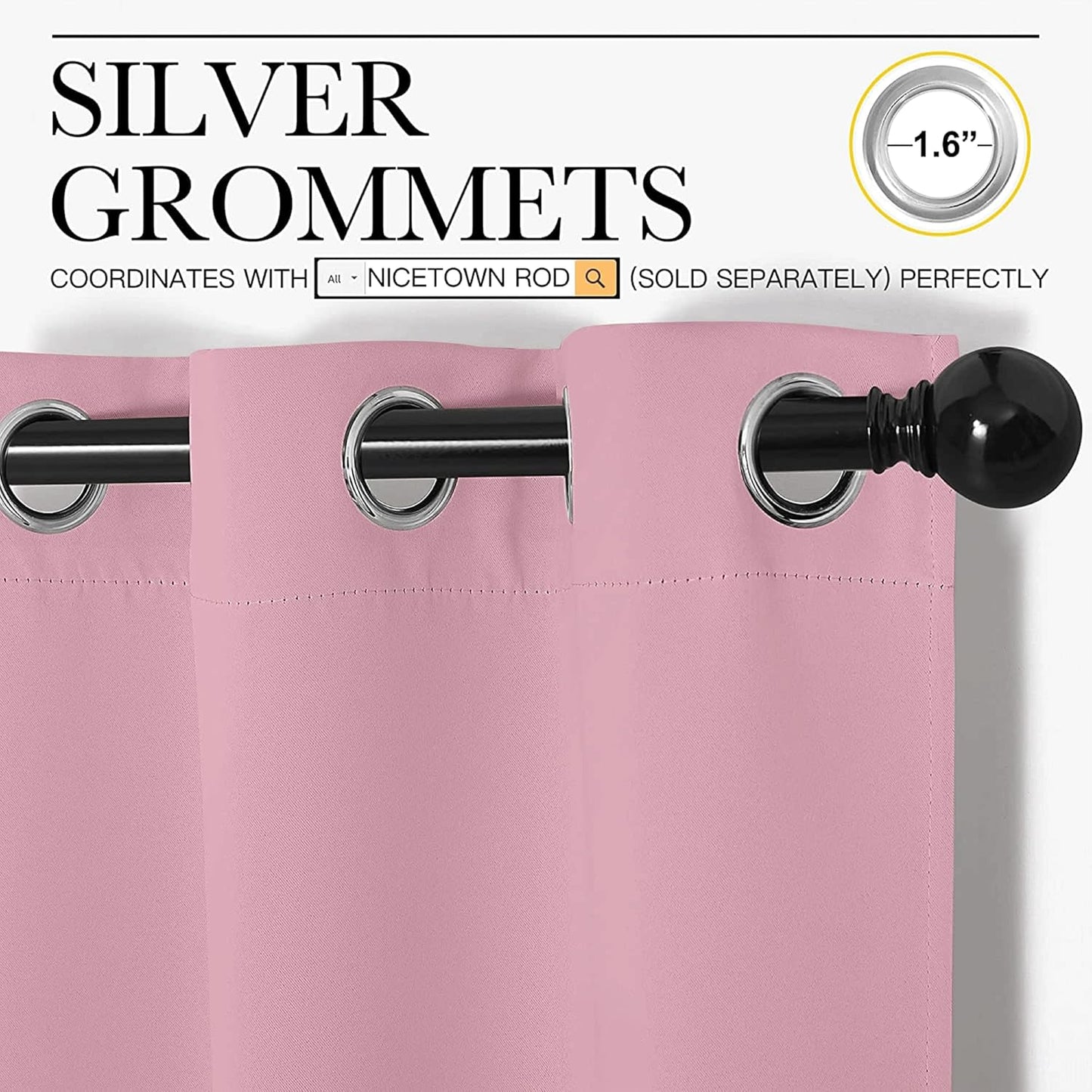 NICETOWN Blackout Curtain Panels - Thermal Insulated Grommet Drapes for Basement | Crystal Pink, 34x84" (1 Pair)