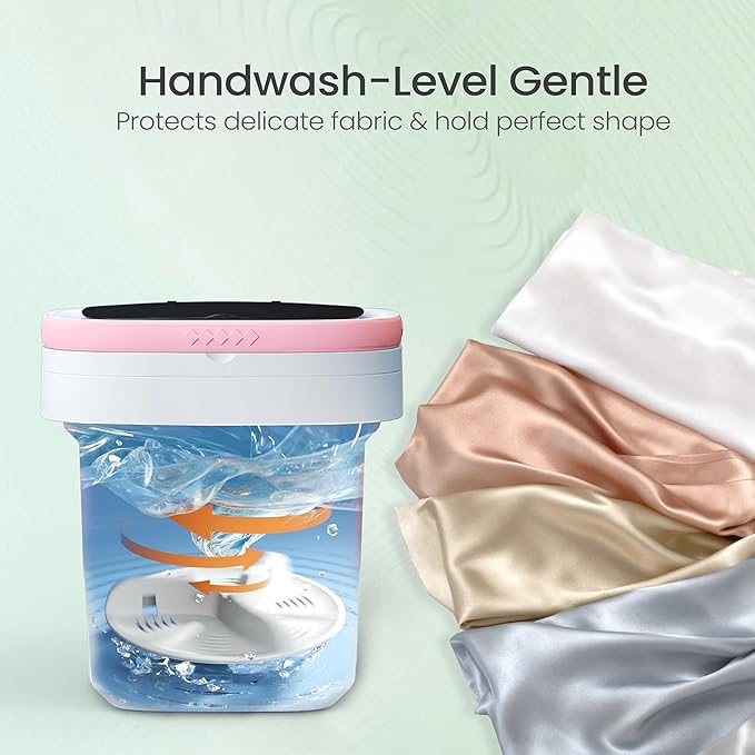 Portable Washing Machine - 16L Mini Foldable Washer with Spin Basket, 3 Cleaning Modes & Deep Cleaning for Small Clothes, Collapsible Laundry for Apartment, Home, Hotel and Travel (Pink)