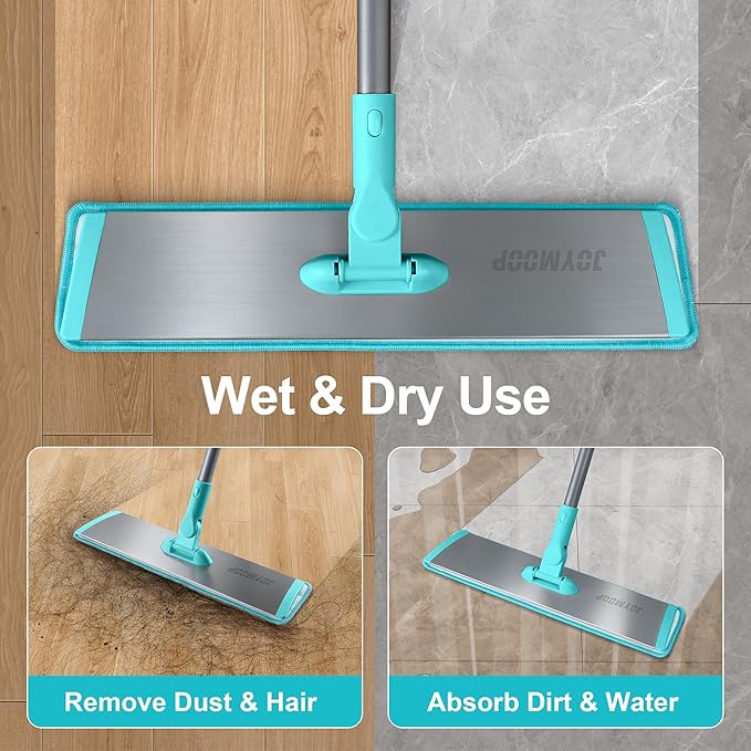 JOYMOOP 18 Inch Dust Mop for Hardwood Floors, Heavy Duty Industrial Wet Dry Mops with Telescopic Handle, Includes 5 Microfiber Mop Pads - Blue-Grey