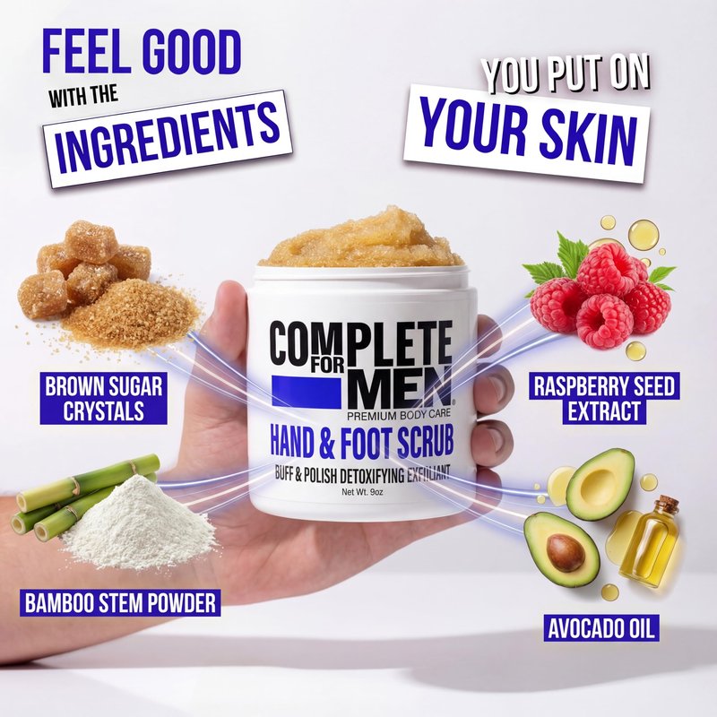 COMPLETE FOR MEN - Hand and Foot Scrub: Exfoliating Feet, Hand Exfoliant, Sugar Scrub for Dry Skin, Moisturizing Rough Skin Remover, Ideal for Hands and Feet Care, Scrub for Men