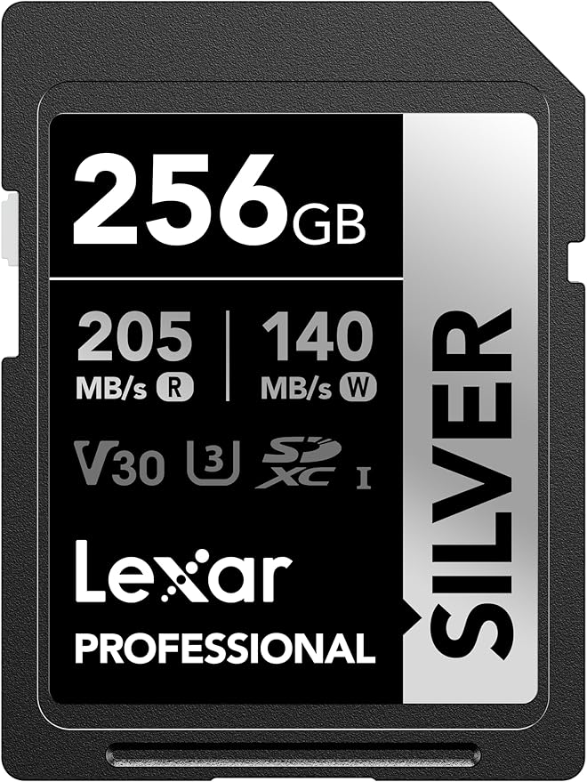 Lexar 256GB Professional Silver SD Card, UHS-I, C10, U3, V30, 4K, Up to 225/160 MB/s SDXC Memory Card, for Photographer, Videographer, Enthusiast (LSDSILV256G-BNNNU)