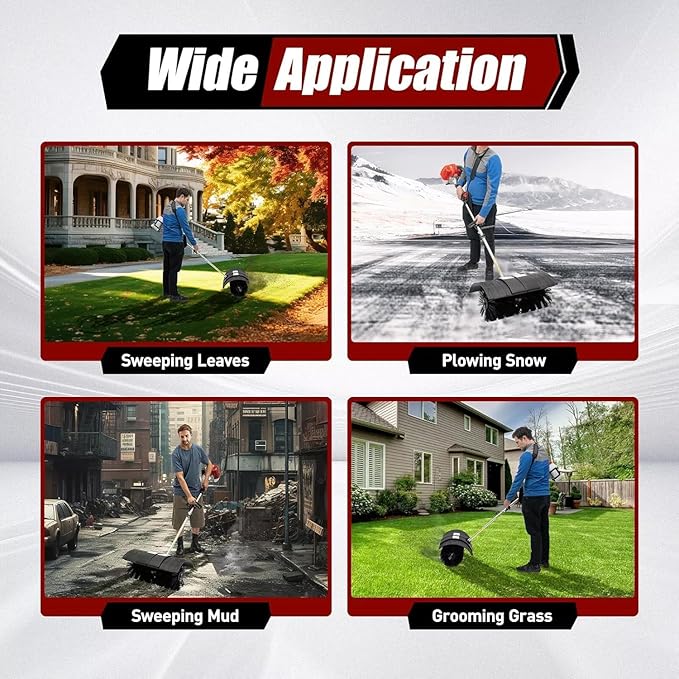 2-Stroke 52CC Handheld Sweeper Power Broom for Artificial Turf, Cleaning Driveway Turf Lawns Grass Gas Powered Sweeping Broom, 2.3HP Single Cylinder Grass Power Brush Lawn Sweeper Cleaner Tools