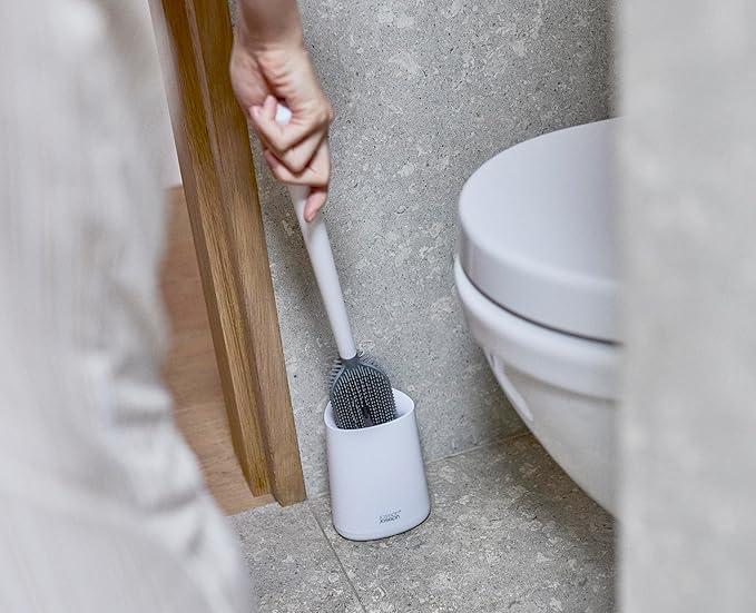 Joseph Joseph Flex 360 Lite Silicone Toilet Brush & Holder, 360 Clean, Anti-Drip, Replaceable Head, White