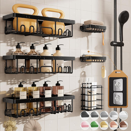 Veken Shower Caddy - Rustproof Adhesive Shelves with Soap Holder | Large Capacity Bathroom Organizer