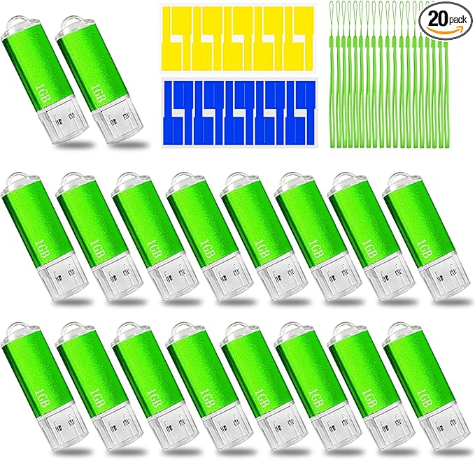 1GB USB Flash Drive 20 Pack Nicepicten Bulk USB Thumb Drives Jump Zip Drive USB 2.0 Memory Stick Flash Drive 1GB with 20PCS Lanyard Label - Green