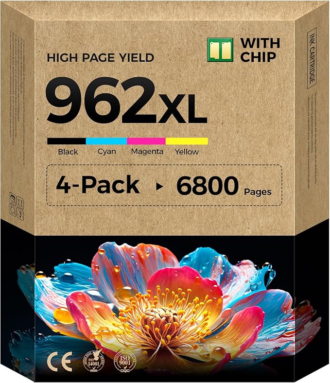 962XL Ink Cartridges Combo 4-Pack High Yield Replacement for 962 962XL Ink Compatible with OfficeJet 9012 Pro 9010 9014 9015 9016 9018 9019 9020 9022 9025 9028 e Printers Black Cyan Magenta Yellow