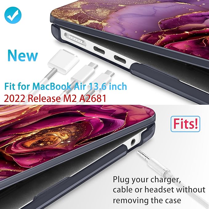 Mektron for 2026 MacBook Air 13-inch M5 Laptop Case A3449 with 13.6-inch Liquid Retina Display Fits 2025 A3240 M4 2024 A3113 M3 2023 A2681 M2 Printed Hard Shell for MacBook Air 13.6", Marble Flowers