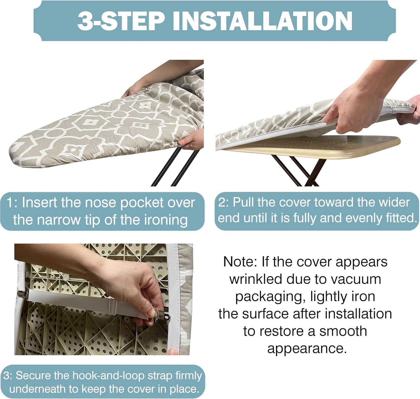 UniSimp Ironing Board Cover - Extra Thick Natural Cotton, Scorch & Stain Resistant | 15"x54", Heatproof Gray