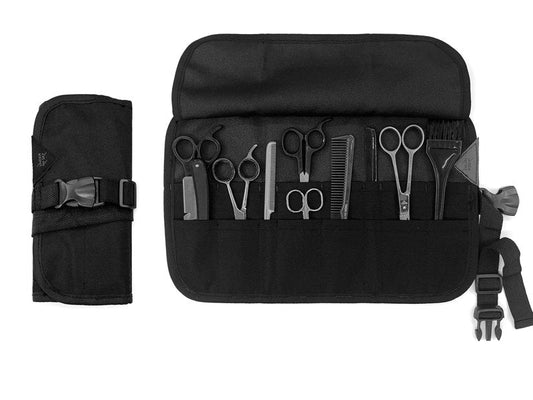 Under NY Sky Salon Scissors Roll Up Holder – Professional Oxford Canvas Pouch Case for Hair Stylists, Barbers & Hairdressers – Portable Storage Organizer for Hair Cutting Shears & Salon Tools - Black