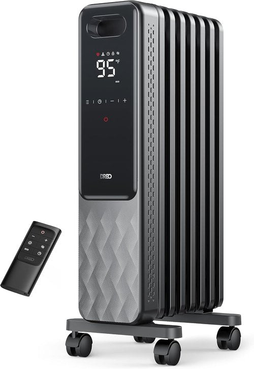 DREO Electric Radiant Heater - 1500W Oil Filled Radiator with Remote Control & Child Lock | Quiet, 4 Modes, 24h Timer