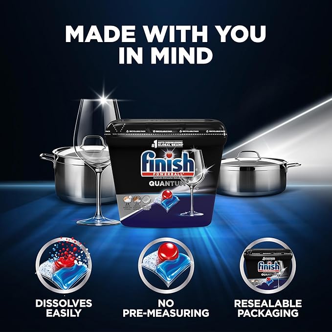 Finish Quantum Dishwasher Pods, No Pre-Rinse Dishwasher Detergent Soap Removes 24HR Dried-On Stain and Grease, Leaving a Virtually Spotless Shine, 48 Count