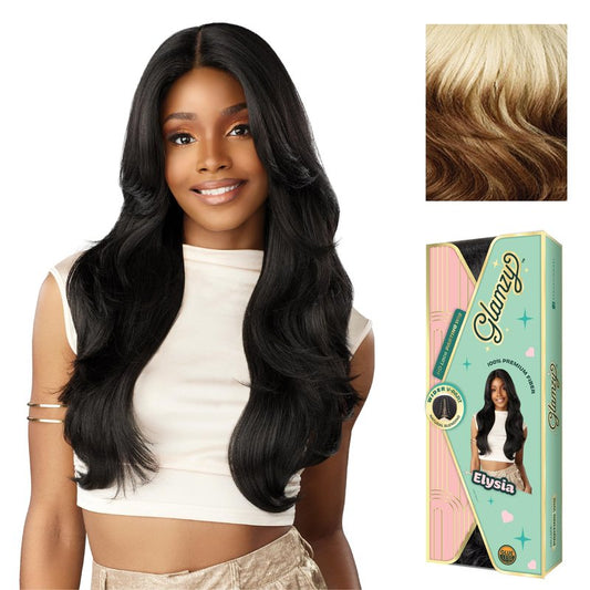 Sensationnel Glamzy Lace Part Wigs - Elysia Glueless Hand Tied Wider V Parting Synthetic Hair (LT613/ASHBROWN)