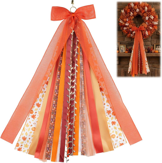 YKW 27" Fall Ribbon Wreath Bow - Large Autumn Decoration with Metal Clip for Thanksgiving | Indoor/Outdoor Use