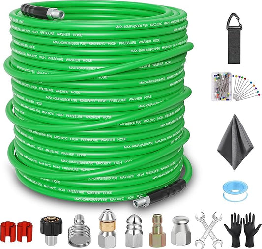 Sewer Jetter Kit for Pressure Washer 150FT â 5800PSI High-Pressure Drain Cleaner, M22 & 1/4'' NPT Universal Fit, Unclog Gutters & Sewer Lines, Durable Jetter Hose for Homeowners & DIYers