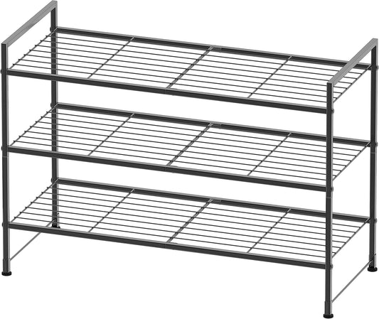 Simple Houseware 3-Tier Stackable Shoe Rack - Durable Storage Shelf in Black for Organized Spaces