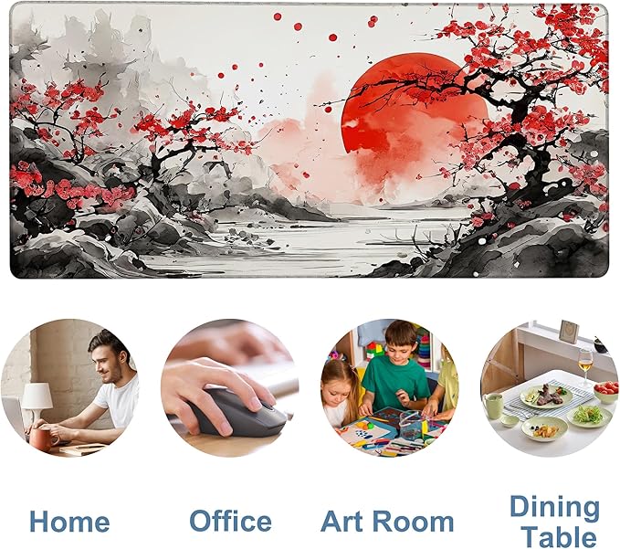 NITAHHHY Large Mouse Pad Ink Painting Gaming Desk Pad Computer Keyboard Non-Slip Waterproof Mouse Mat with Rubber Base and Stitched Edges Entertainment Office Writing Desk Mat 35.4 x 15.7 Inches