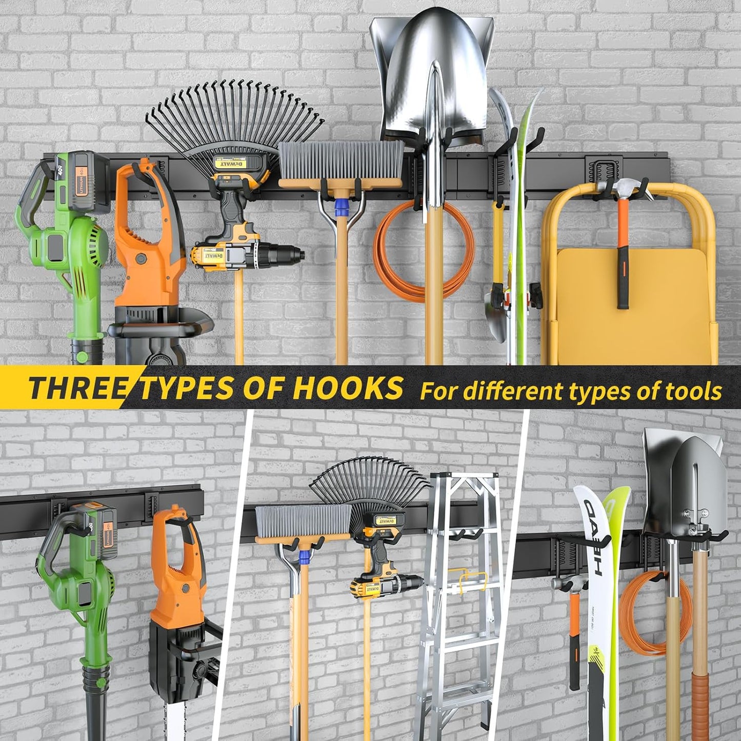 UUP Garage Storage | 64-Inch Wall Mount Tool Organizer with Adjustable Metal Hooks - Heavy-Duty Yard Rack