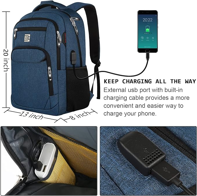 Volher 17 Inch Laptop Backpack, Business Anti Theft Slim Durable Laptops Backpack, Water Resistant College Computer Bag Gifts for Men & Women Fits 15.6 Inch Notebook-Blue
