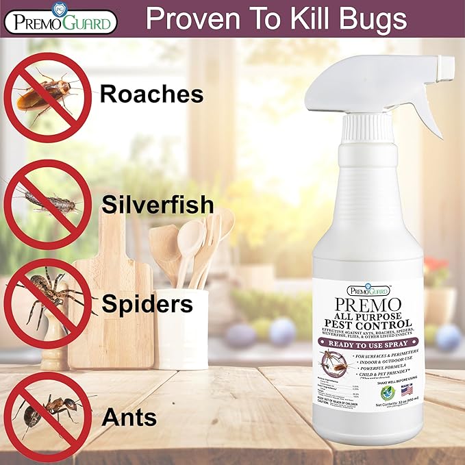 Pest Control by Premo Guard â 32 ozâ Insect & Pest Spray â Bug, Roach, Fleas, Fruit Fly, Ant, Spider Killer â Effective Plant Based Formula â Child and Pet Safe â Best Natural Protection