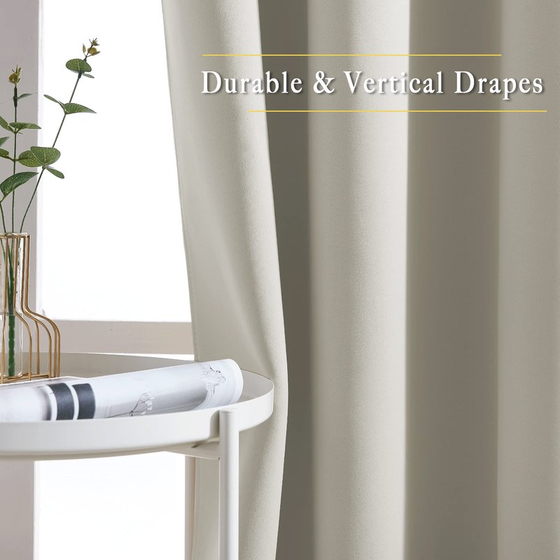 NICETOWN Blackout Natural Curtains & Drapes for Living Room - Thermal Insulated Solid Grommet Sound Reducing Energy Saving Privacy Window Treatments for Bedroom, 2 Panels, W37 x L84