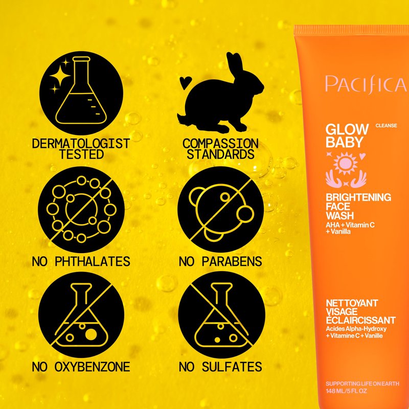 Pacifica Beauty Glow Baby Brightening Face Wash & Enzyme Face Scrub Set, Skincare, Vitamin C, Glycolic Acid, Vitamin E, Facial Cleanser, Exfoliator, Skin Care, Vegan, 5 fl oz and 4 fl oz (Set of 2)