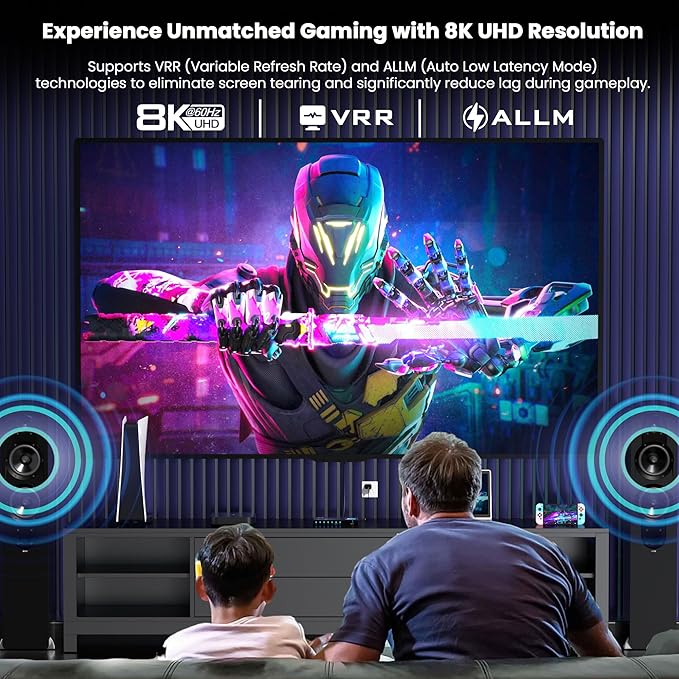 JCHICI HDMI Switch 5 in 1 Out 8K@60Hz 4K@120Hz - HDMI 2.1 Switcher Splitter with Remote, Auto-Switching - Supports HDCP 2.3, HDR10, Dolby Vision, 3D, VRR - Compatible with PS5/Xbox/PC/Blu-ray Player
