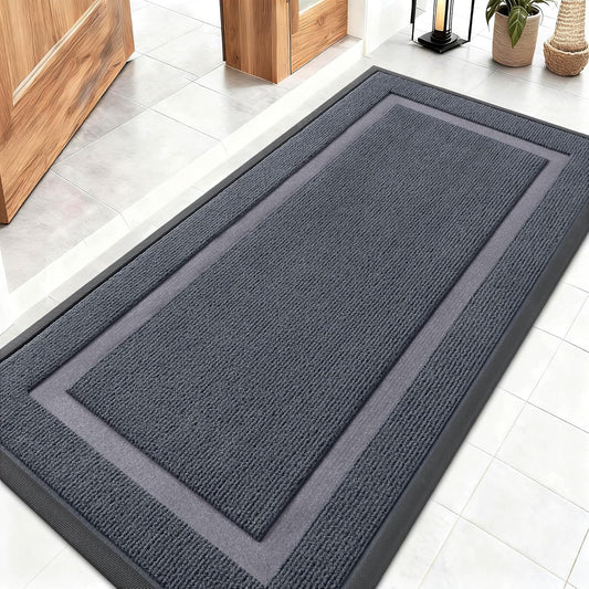 OLANLY Waterproof Front Door Mat - All-Season, Sturdy Natural Rubber, Easy Clean | 47x23, Light Grey