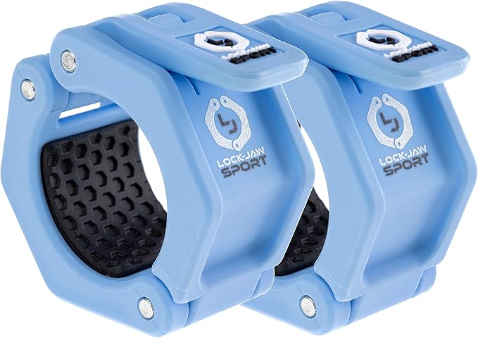 Lock-Jaw Barbell Collars Sport Olympic Barbell Clamps 2 Pcs – Heavy Duty Bar Clamps for 2” & 50mm Olympic Bars – Secure Weight Bar Clamps for Strength Training & Home Gym Accessories – Light Blue
