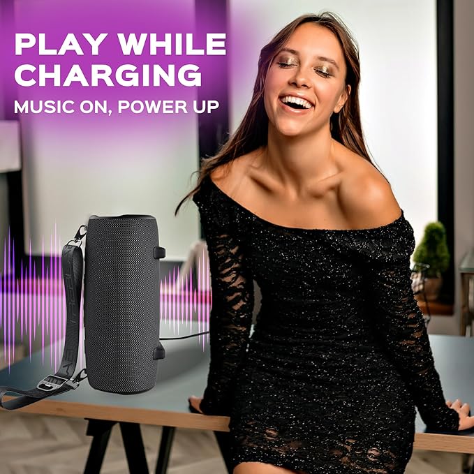 TREBLAB Loud Portable Wireless Bluetooth Speaker, 60W Deep Bass, IPX7 Waterproof Outdoor Speaker, 20H Rechargeable Battery, Built-in Powerbank, TWS Stereo Pairing, Mic, USB-C, Carrying Strap - HD-Max
