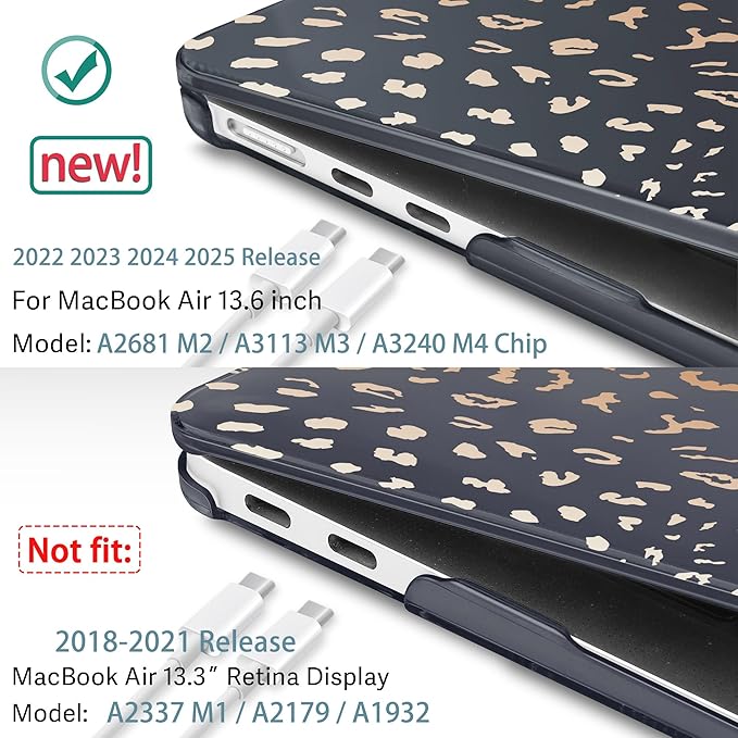 May Chen Case for MacBook Air 13/13.6 inch M5 A3449 M4 A3240 M3 A3113 M2 A2681, 2026 2025 2024-2022, Plastic Hard Shell with Keyboard Cover & Screec Protector, Leopard Print