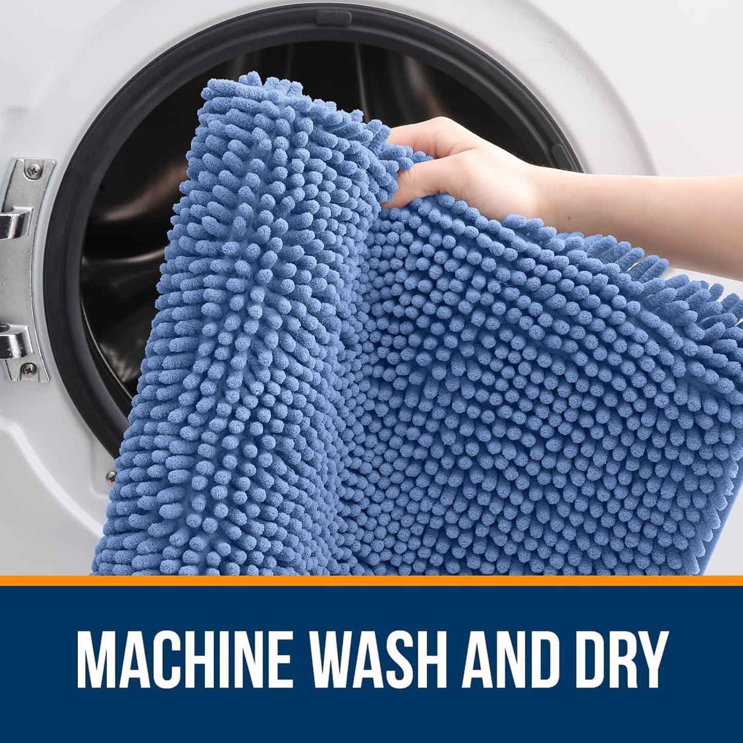 OLANLY Bathroom Runner Rugs - Soft Chenille Bath Mats with Rubber Backing | Quick Dry, Machine Washable, 44x24, Cornflower Blue