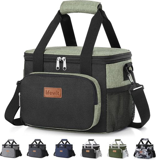 Lifewit Insulated Lunch Bag - Soft Cooler Tote for Adults | 12-Can Capacity, Black & Green