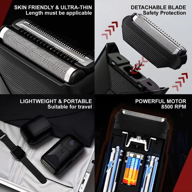 VNTGSHAVER Close Shave Electric Foil Shavers for Men, 3-Speed Electric Razor, Bald Head Shavers, Face Shaving Beard Trimmer with LCD Display, Gifts for Men(Black)
